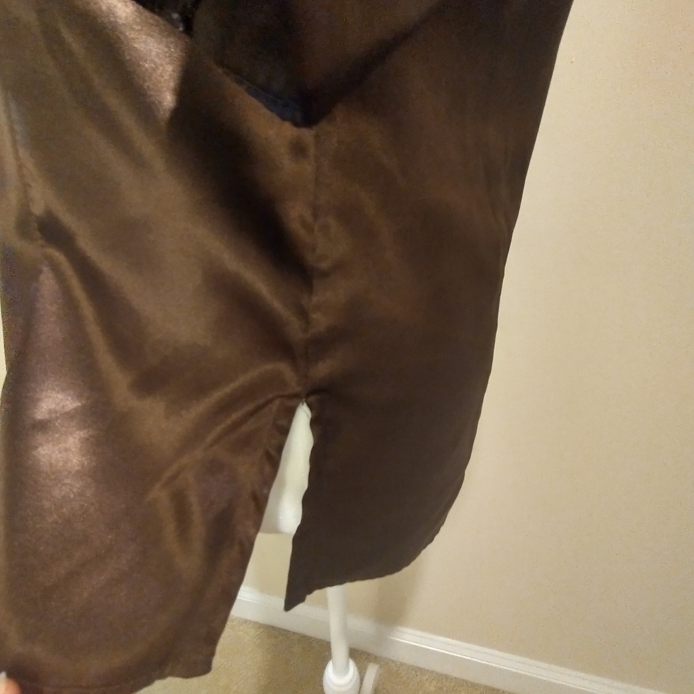Cato Glossy Brown Satin Shirt - Picture 4 of 9